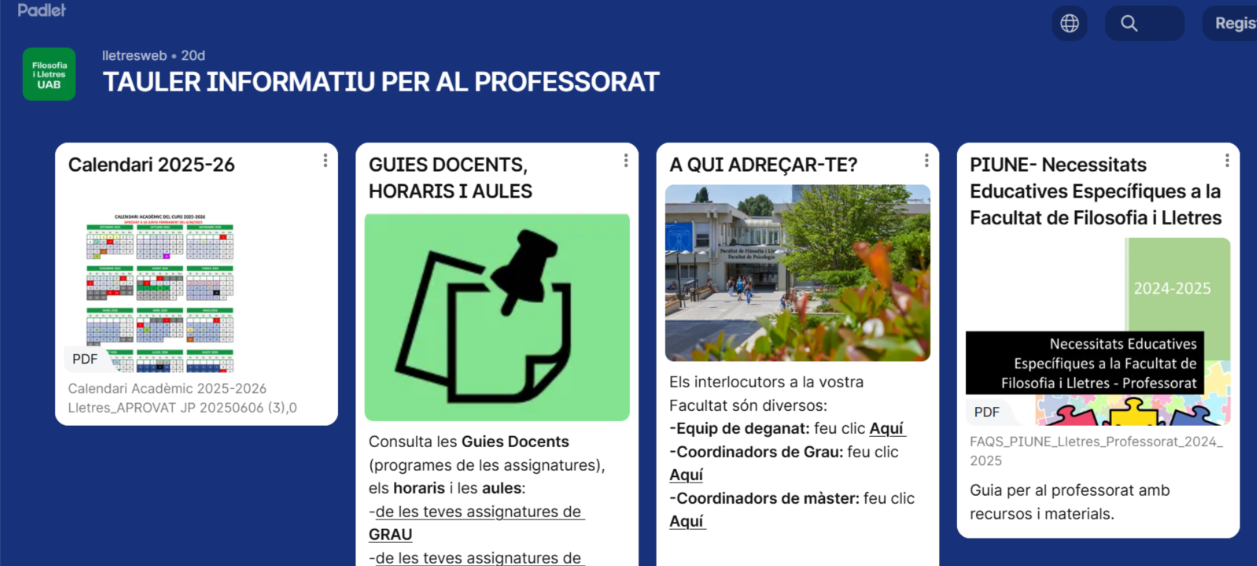 Imatge de la pàgina d'inici del Padlet